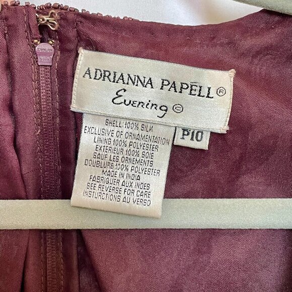 Adrianna Papell Vintage Silk Beaded Top Burgundy Red Petite 10 Short Sleeve Luxe - Picture 5 of 15